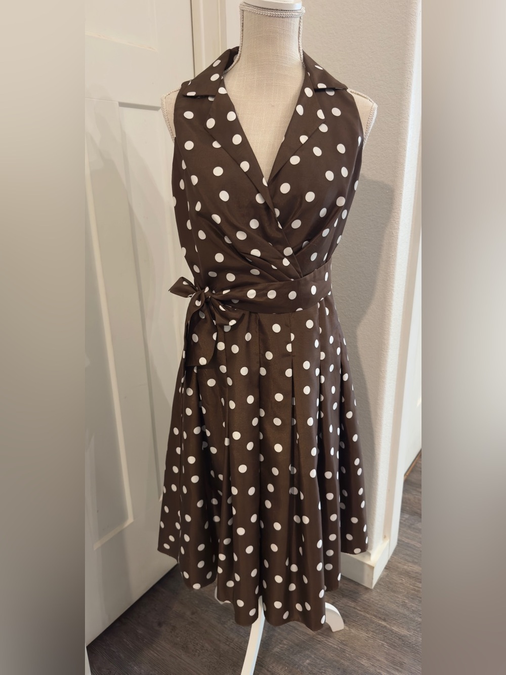 Jessica Howard Polka Dot Dress 6 Brown White Retro Fit Flare Pretty Woman Midi